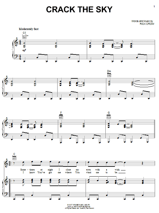 Download Mylon LeFevre Crack The Sky Sheet Music and learn how to play Piano, Vocal & Guitar (Right-Hand Melody) PDF digital score in minutes