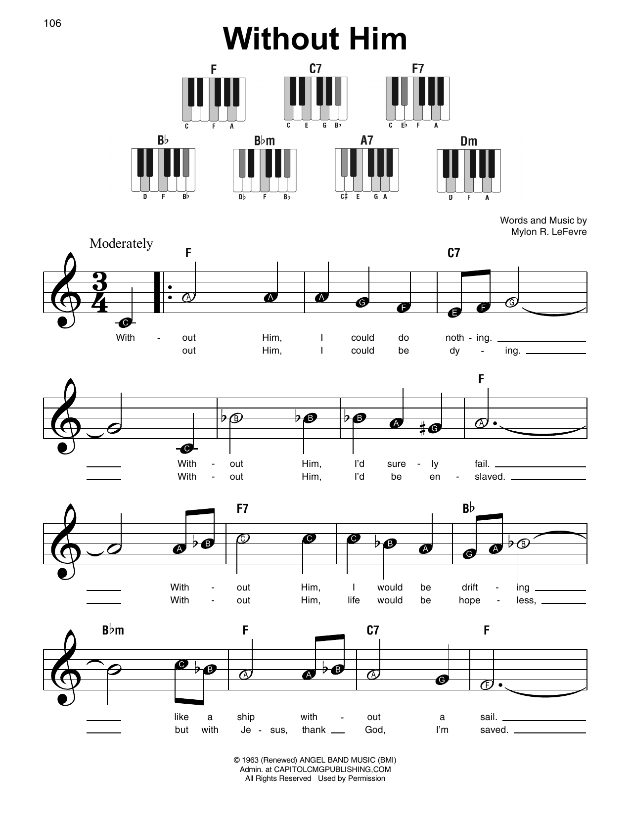 Download Mylon R. LeFevre Without Him Sheet Music and learn how to play Piano, Vocal & Guitar Chords (Right-Hand Melody) PDF digital score in minutes