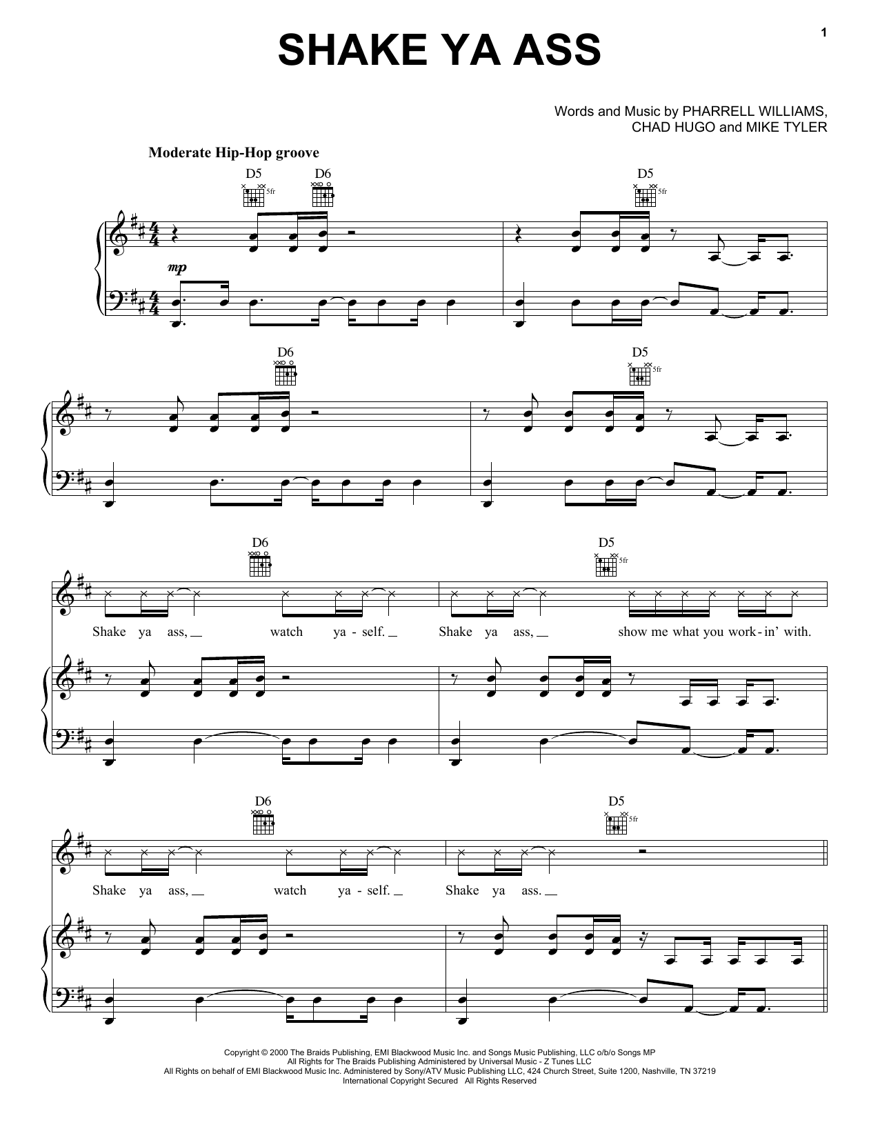 Download Mystikal Shake Ya Ass Sheet Music and learn how to play Piano, Vocal & Guitar (Right-Hand Melody) PDF digital score in minutes