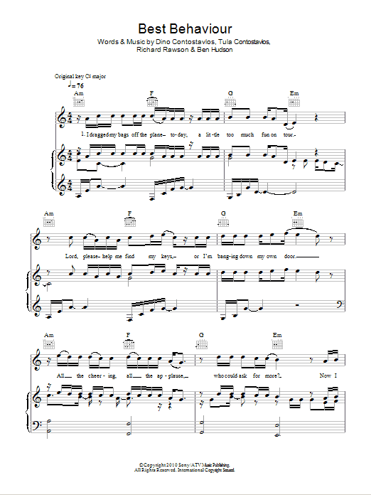 Download N-Dubz Best Behaviour Sheet Music and learn how to play Piano, Vocal & Guitar (Right-Hand Melody) PDF digital score in minutes