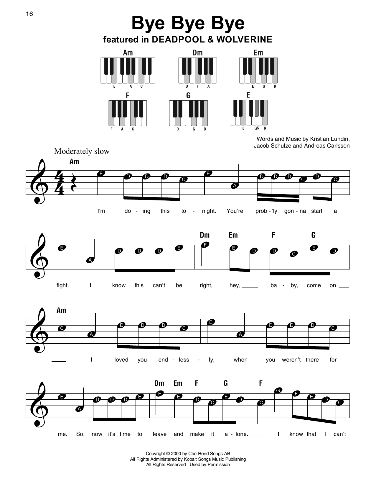 Download N Sync Bye Bye Bye Sheet Music and learn how to play Super Easy Piano PDF digital score in minutes