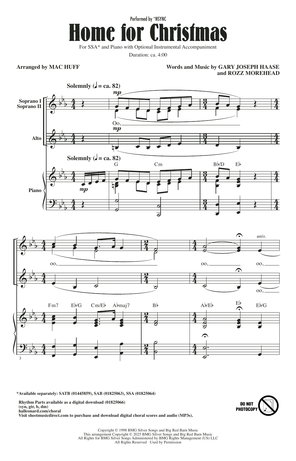 Download *NSYNC Home For Christmas (arr. Mac Huff) Sheet Music and learn how to play SSA Choir PDF digital score in minutes