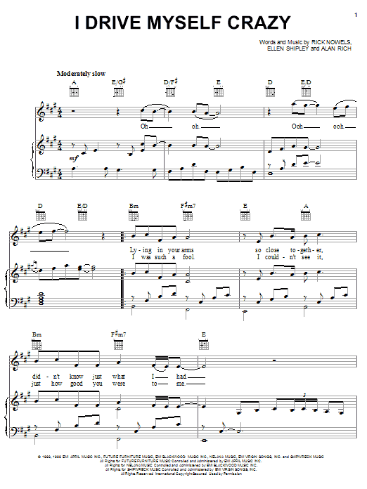 Download 'N Sync I Drive Myself Crazy Sheet Music and learn how to play Piano, Vocal & Guitar (Right-Hand Melody) PDF digital score in minutes