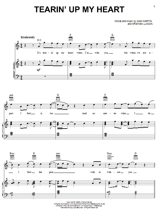 Download 'N Sync Tearin' Up My Heart Sheet Music and learn how to play Piano, Vocal & Guitar (Right-Hand Melody) PDF digital score in minutes