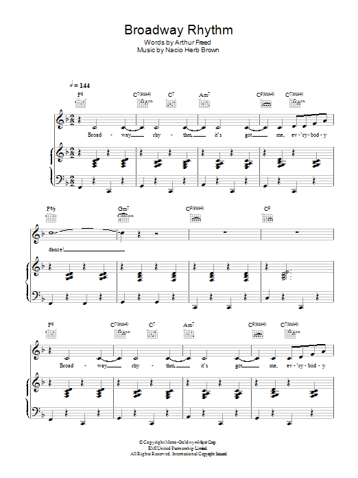 Download Nacio Herb Brown Broadway Rhythm (from 'Singin' In The Rain') Sheet Music and learn how to play Piano, Vocal & Guitar PDF digital score in minutes