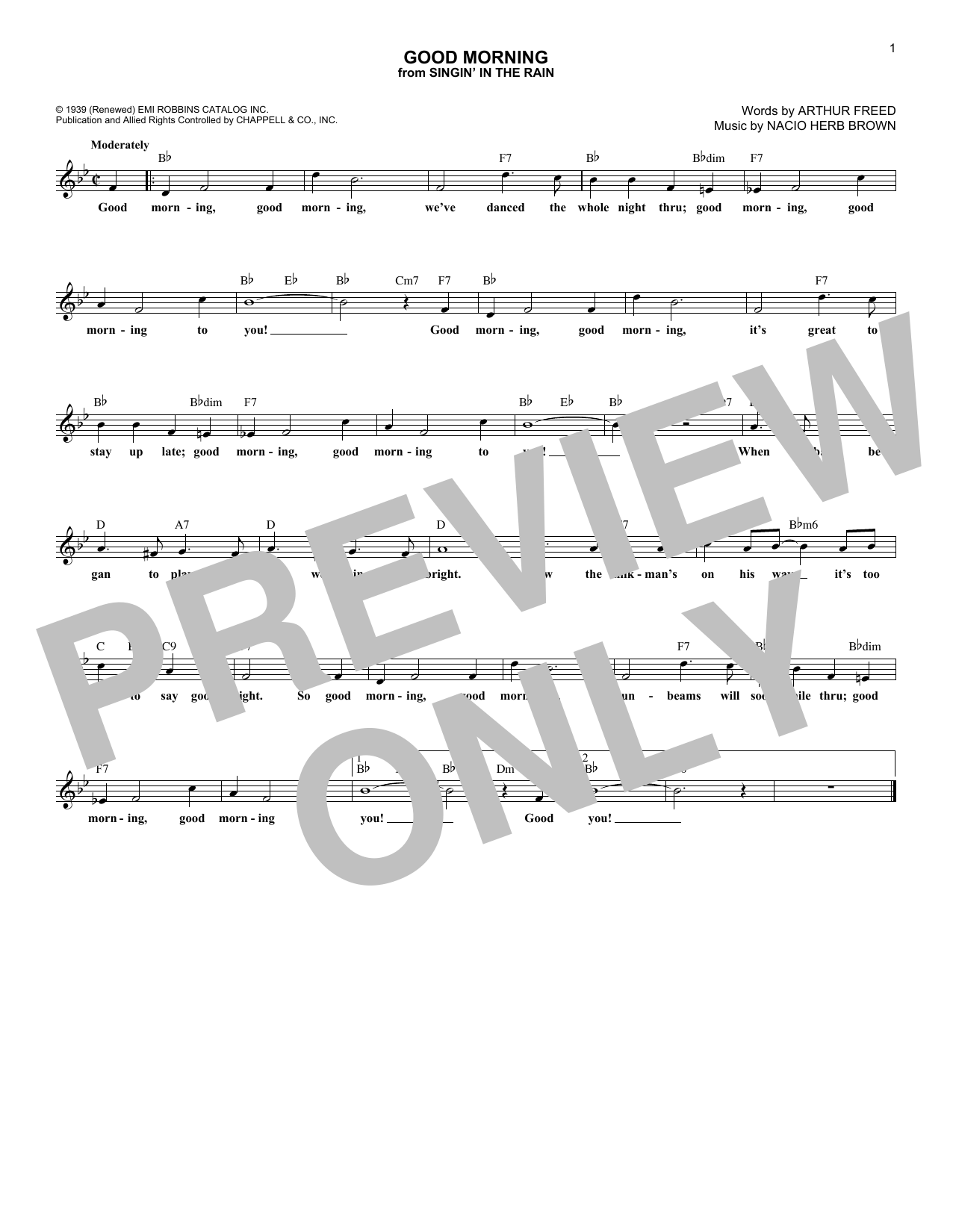 Download Nacio Herb Brown Good Morning Sheet Music and learn how to play Melody Line, Lyrics & Chords PDF digital score in minutes