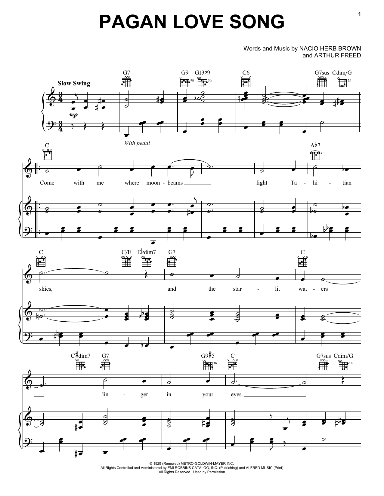 Download Nacio Herb Brown Pagan Love Song Sheet Music and learn how to play Piano, Vocal & Guitar (Right-Hand Melody) PDF digital score in minutes