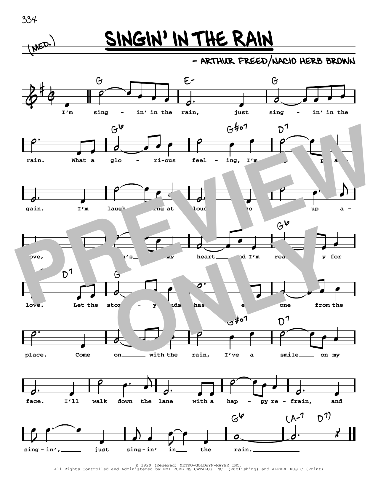 Download Nacio Herb Brown Singin' In The Rain (High Voice) Sheet Music and learn how to play Real Book – Melody, Lyrics & Chords PDF digital score in minutes