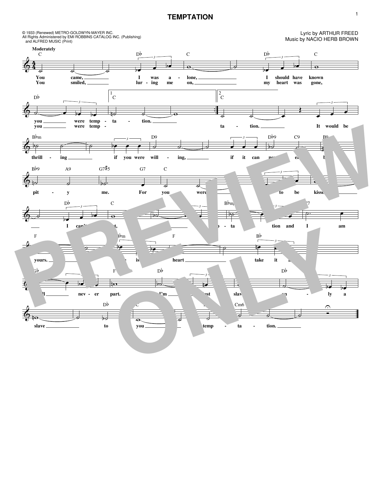 Download Nacio Herb Brown Temptation Sheet Music and learn how to play Real Book – Melody & Chords PDF digital score in minutes