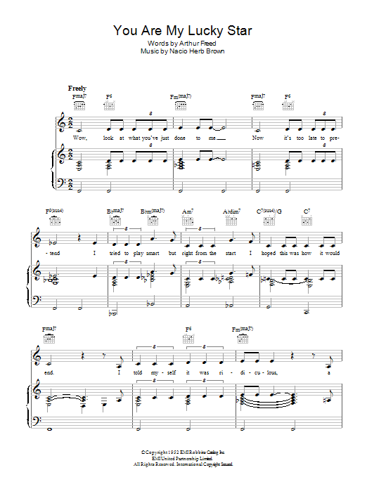 Download Nacio Herb Brown You Are My Lucky Star (from 'Singin' In The Rain') Sheet Music and learn how to play Piano, Vocal & Guitar (Right-Hand Melody) PDF digital score in minutes