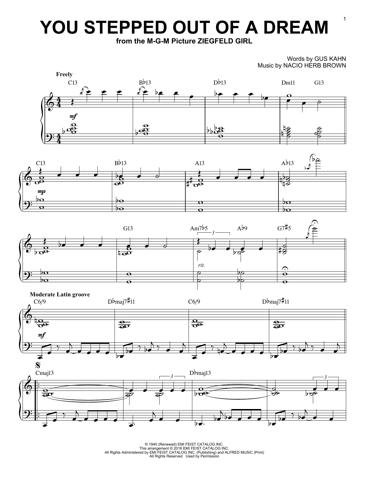 Download Nacio Herb Brown You Stepped Out Of A Dream Sheet Music and learn how to play Piano PDF digital score in minutes