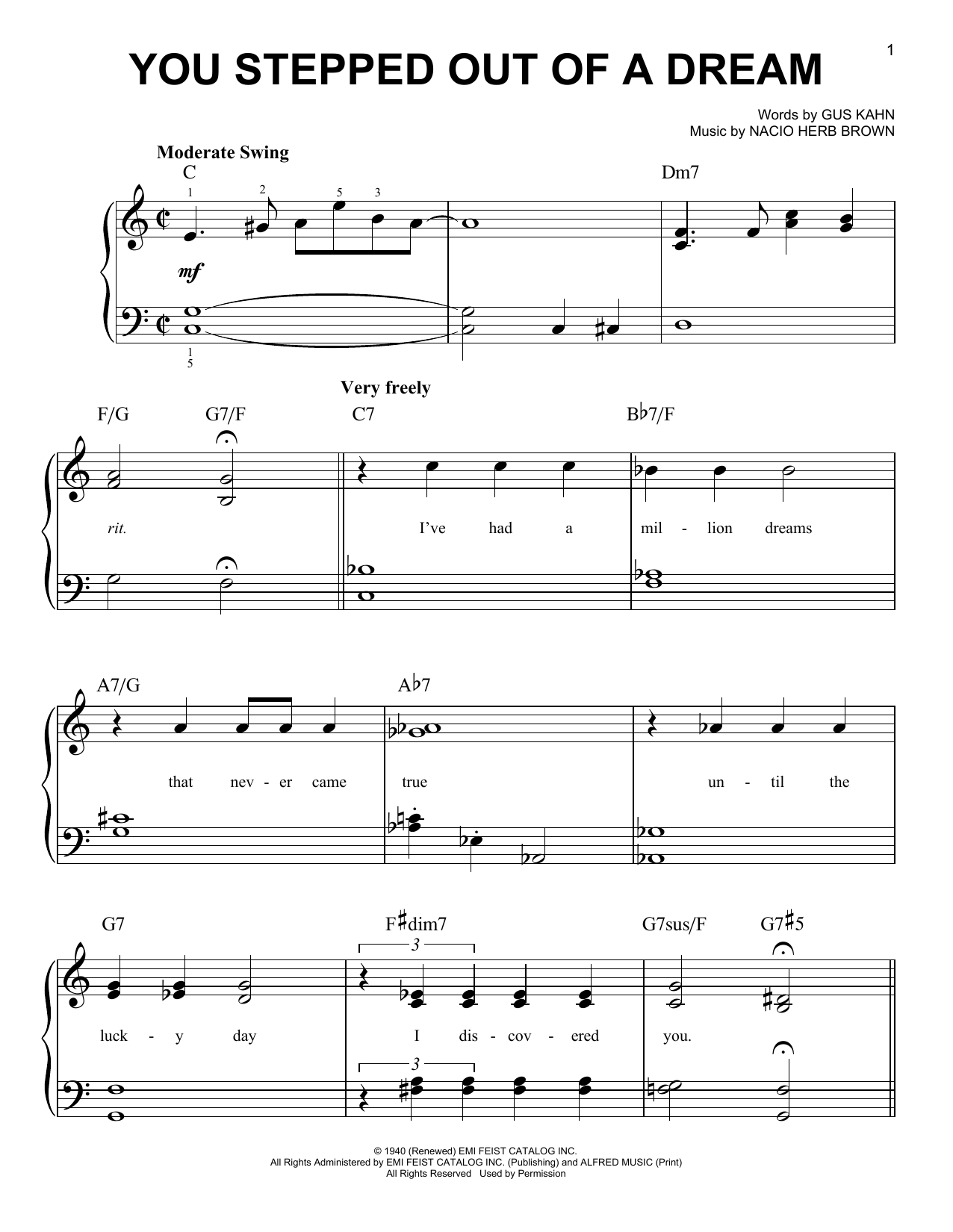 Download Nacio Herb Brown You Stepped Out Of A Dream Sheet Music and learn how to play Melody Line, Lyrics & Chords PDF digital score in minutes