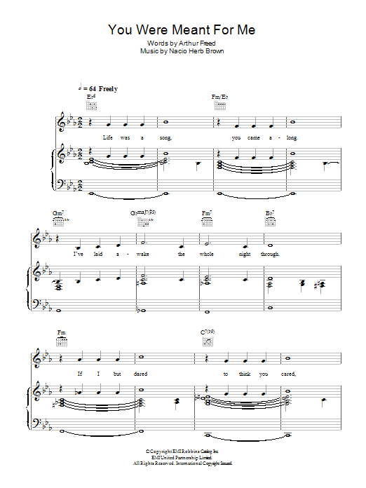 Download Nacio Herb Brown You Were Meant For Me (from 'Singin' In The Rain') Sheet Music and learn how to play Piano, Vocal & Guitar (Right-Hand Melody) PDF digital score in minutes