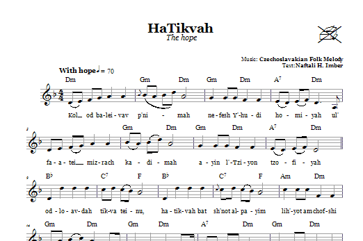 Download Naftali H. Imber HaTikvah (The Hope) Sheet Music and learn how to play Melody Line, Lyrics & Chords PDF digital score in minutes