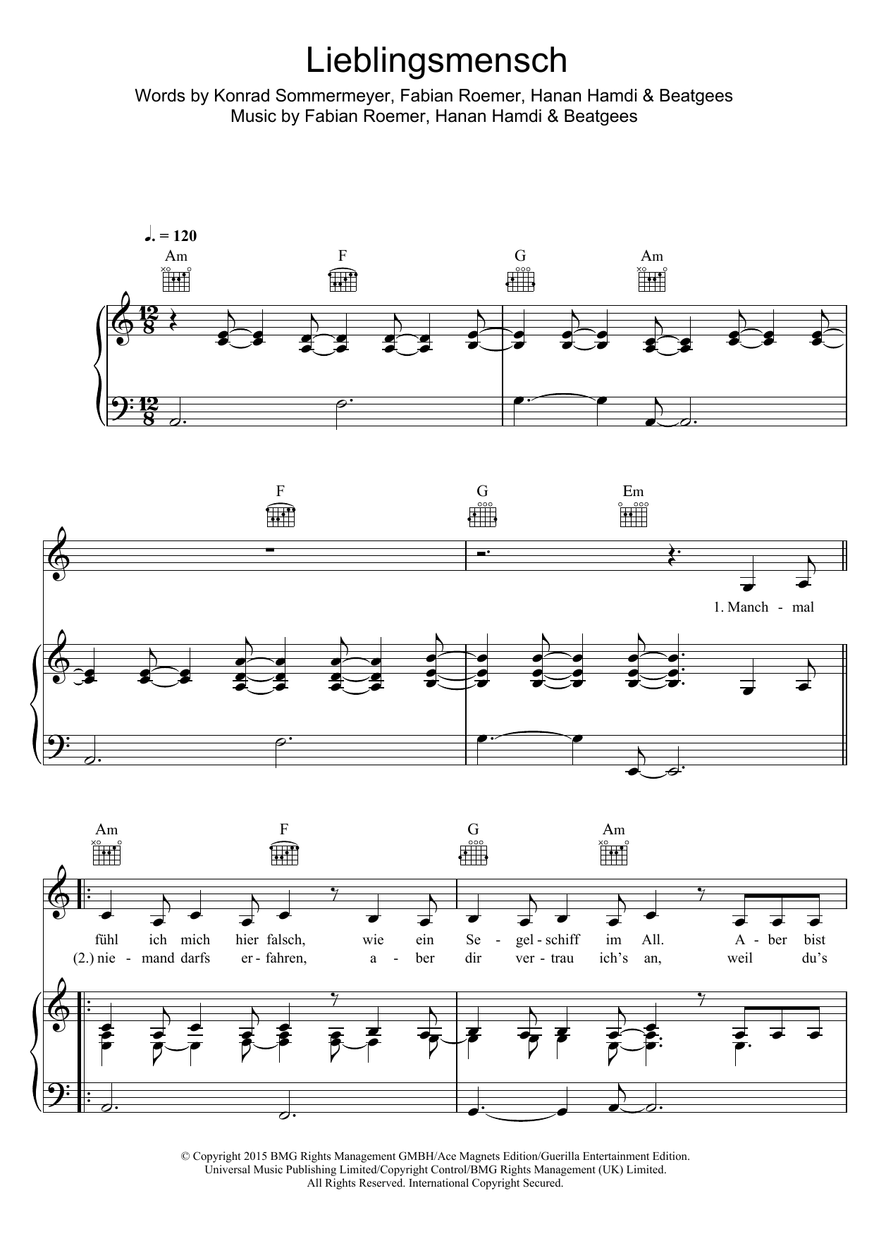 Download Namika Lieblingsmensch Sheet Music and learn how to play Piano, Vocal & Guitar PDF digital score in minutes