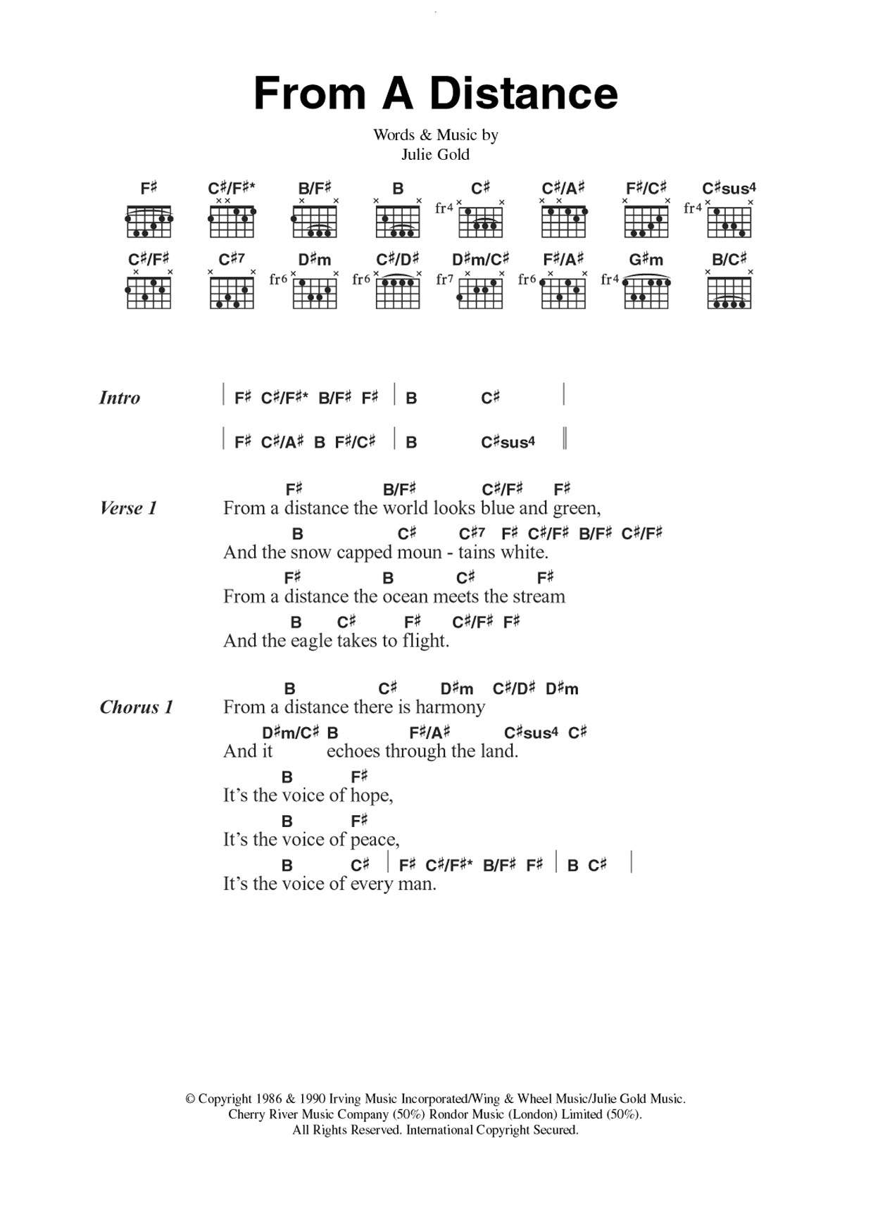 Download Nanci Griffith From A Distance Sheet Music and learn how to play Guitar Chords/Lyrics PDF digital score in minutes