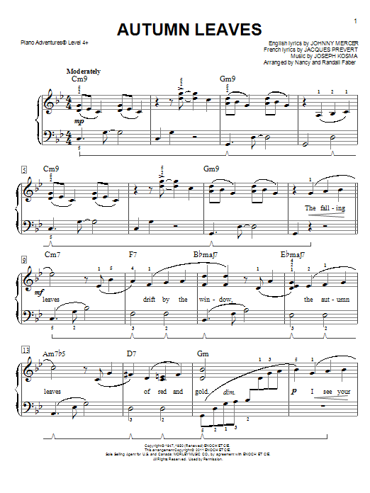 Download Nancy and Randall Faber Autumn Leaves Sheet Music and learn how to play Piano Adventures PDF digital score in minutes