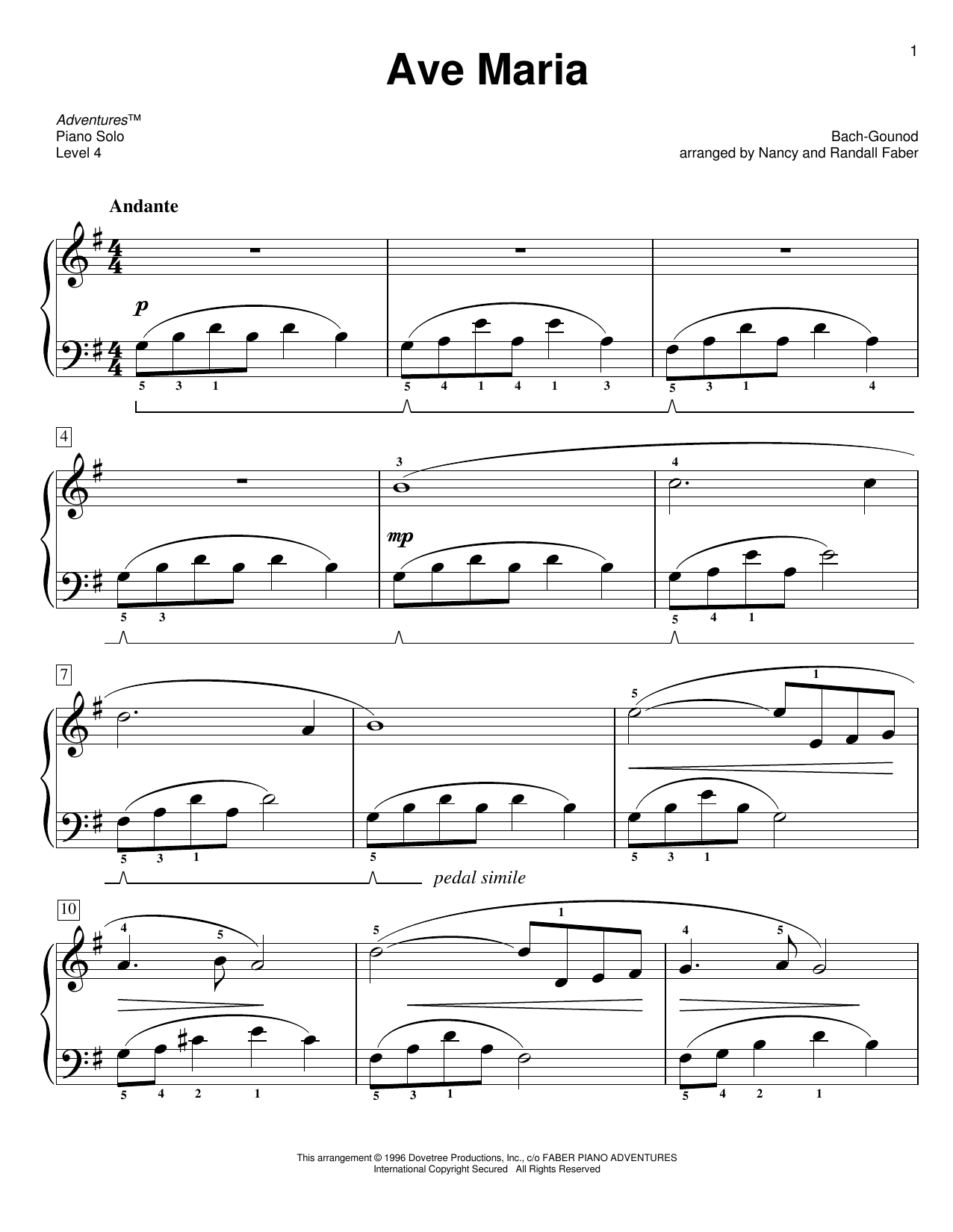Download Nancy and Randall Faber Ave Maria Sheet Music and learn how to play Piano Adventures PDF digital score in minutes