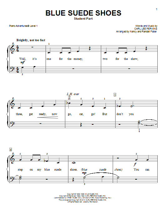 Download Nancy and Randall Faber Blue Suede Shoes Sheet Music and learn how to play Piano Adventures PDF digital score in minutes
