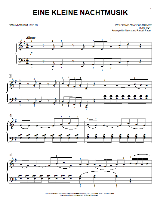Download Nancy and Randall Faber Eine kleine Nachtmusik Sheet Music and learn how to play Piano Adventures PDF digital score in minutes