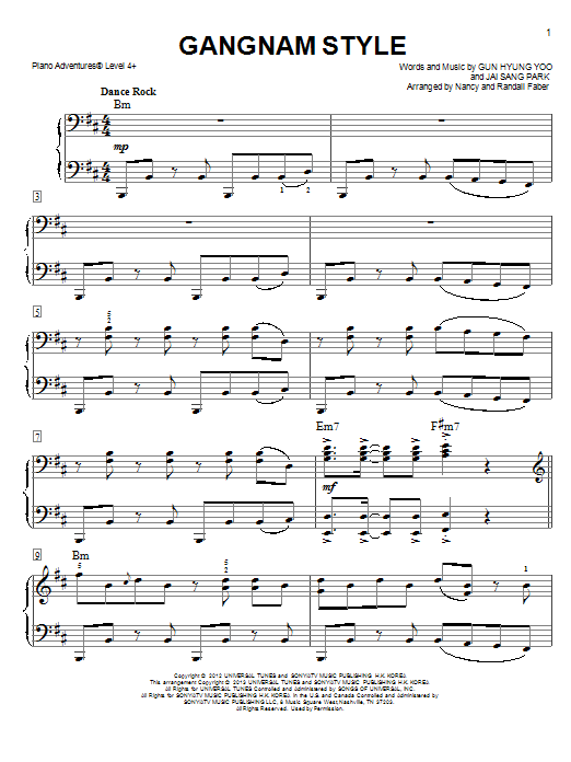 Download Nancy and Randall Faber Gangnam Style Sheet Music and learn how to play Piano Adventures PDF digital score in minutes