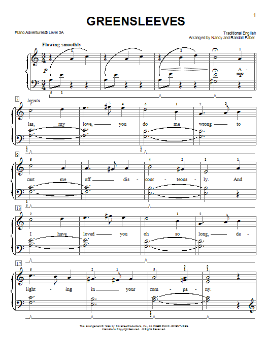 Download Nancy and Randall Faber Greensleeves Sheet Music and learn how to play Piano Adventures PDF digital score in minutes