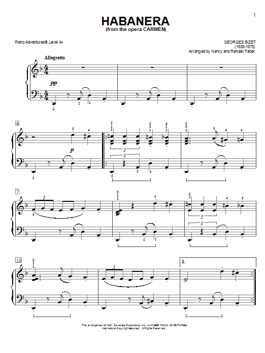 Download Nancy and Randall Faber Habanera, from the opera Carmen Sheet Music and learn how to play Piano Adventures PDF digital score in minutes