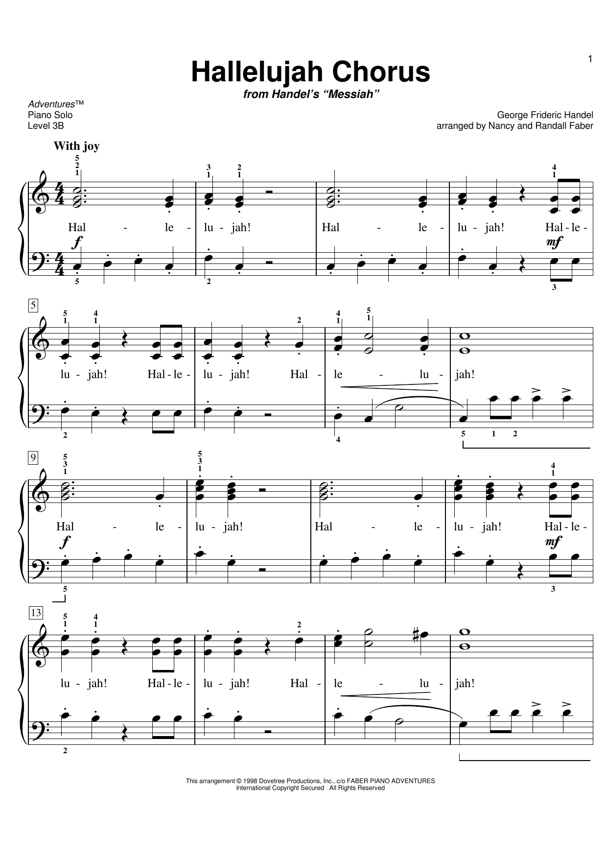 Download Nancy and Randall Faber Hallelujah Chorus Sheet Music and learn how to play Piano Adventures PDF digital score in minutes