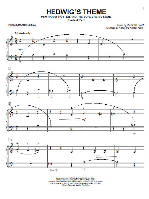 Download Nancy and Randall Faber Hedwig's Theme Sheet Music and learn how to play Piano Adventures PDF digital score in minutes
