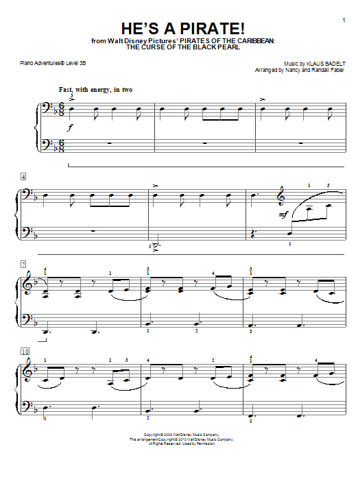 Download Nancy and Randall Faber He's a Pirate Sheet Music and learn how to play Piano Adventures PDF digital score in minutes