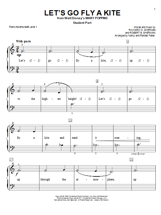 Download Nancy and Randall Faber Let's Go Fly A Kite Sheet Music and learn how to play Piano Adventures PDF digital score in minutes