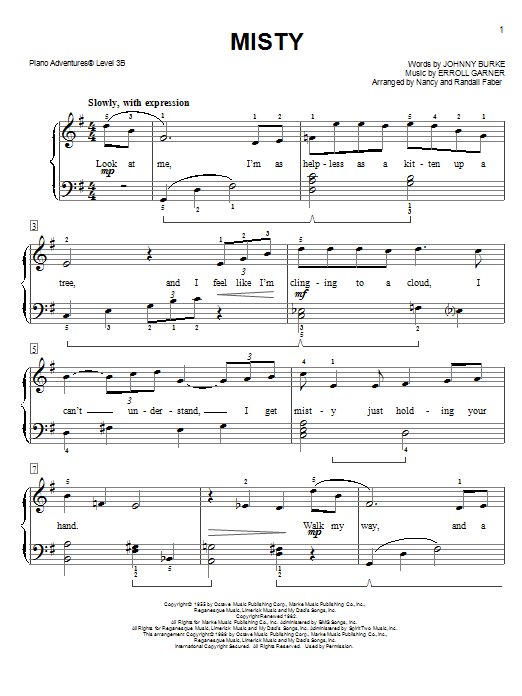 Download Nancy and Randall Faber Misty Sheet Music and learn how to play Piano Adventures PDF digital score in minutes