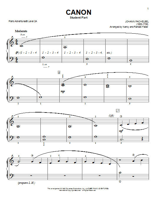 Download Nancy and Randall Faber Pachelbel's Canon Sheet Music and learn how to play Piano Adventures PDF digital score in minutes