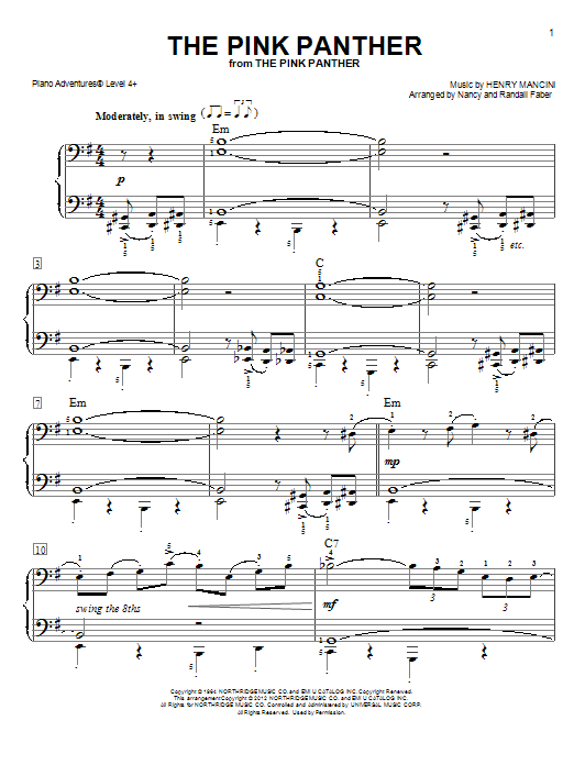 Download Nancy and Randall Faber The Pink Panther Sheet Music and learn how to play Piano Adventures PDF digital score in minutes
