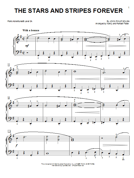 Download Nancy and Randall Faber The Stars and Stripes Forever Sheet Music and learn how to play Piano Adventures PDF digital score in minutes