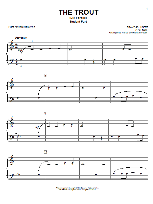 Download Nancy and Randall Faber The Trout (Die Forelle) Sheet Music and learn how to play Piano Adventures PDF digital score in minutes