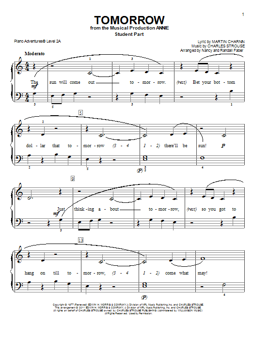 Download Nancy and Randall Faber Tomorrow Sheet Music and learn how to play Piano Adventures PDF digital score in minutes