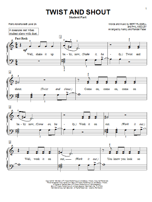 Download Nancy and Randall Faber Twist And Shout Sheet Music and learn how to play Piano Adventures PDF digital score in minutes