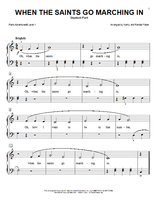Download Nancy and Randall Faber When the Saints Go Maching In Sheet Music and learn how to play Piano Adventures PDF digital score in minutes