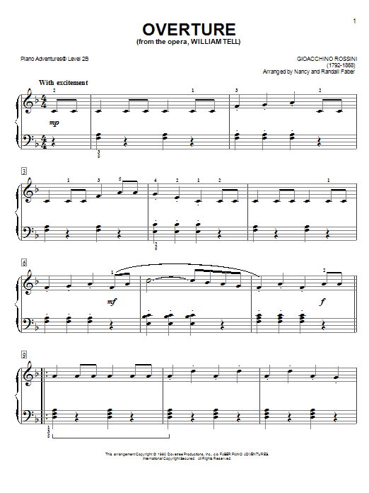 Download Nancy and Randall Faber William Tell Overture Sheet Music and learn how to play Piano Adventures PDF digital score in minutes