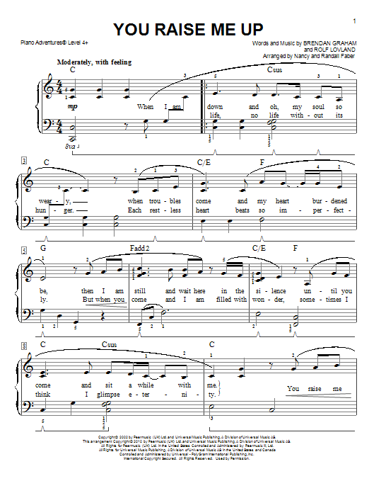 Download Nancy and Randall Faber You Raise Me Up Sheet Music and learn how to play Piano Adventures PDF digital score in minutes