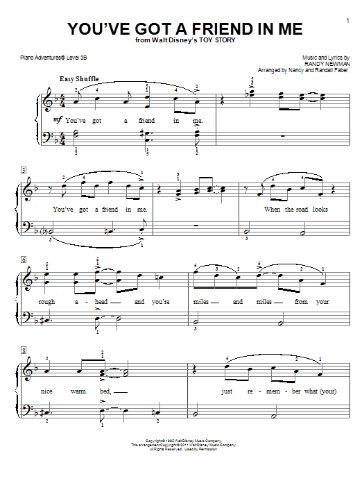 Download Nancy and Randall Faber You've Got A Friend In Me (from Toy Story) Sheet Music and learn how to play Piano Adventures PDF digital score in minutes