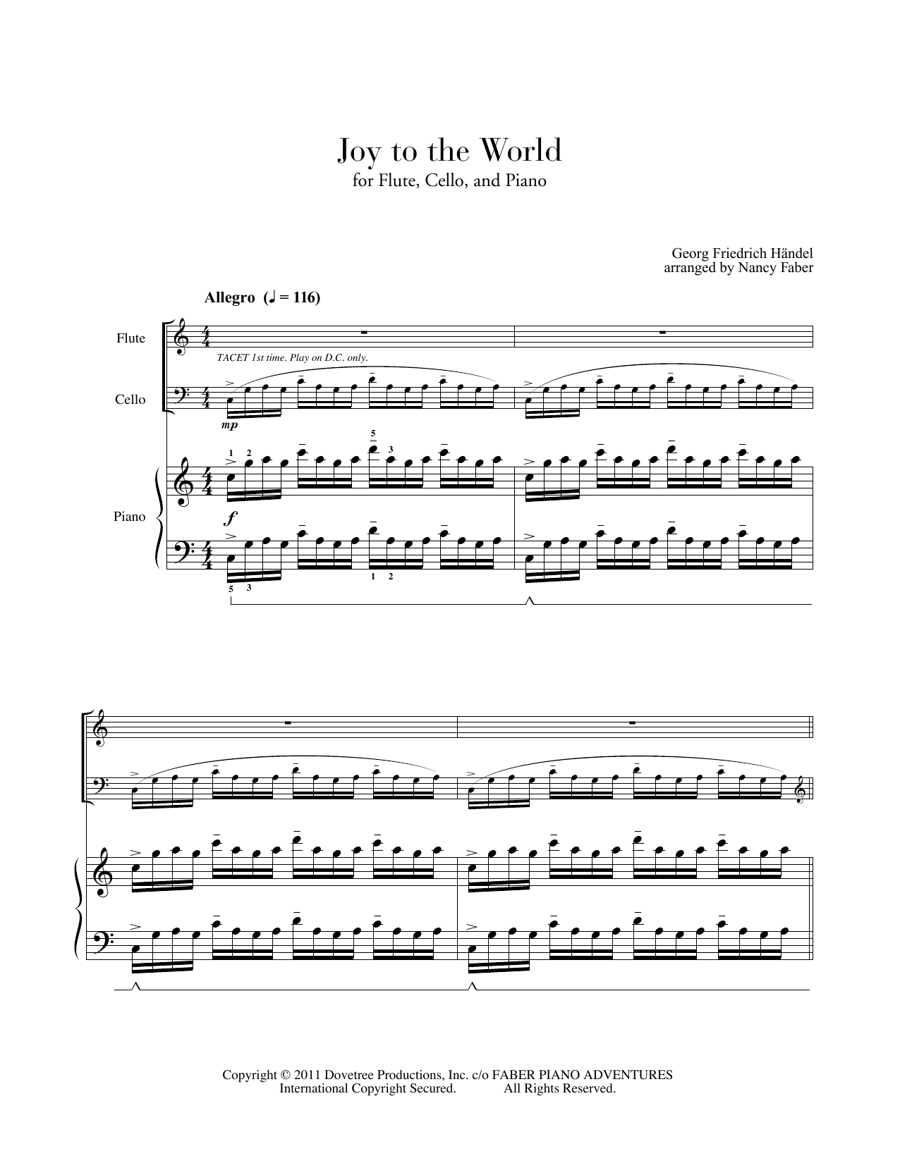 Download Nancy Faber Joy to the World (for Flute, Cello, Piano) Sheet Music and learn how to play Piano Adventures PDF digital score in minutes