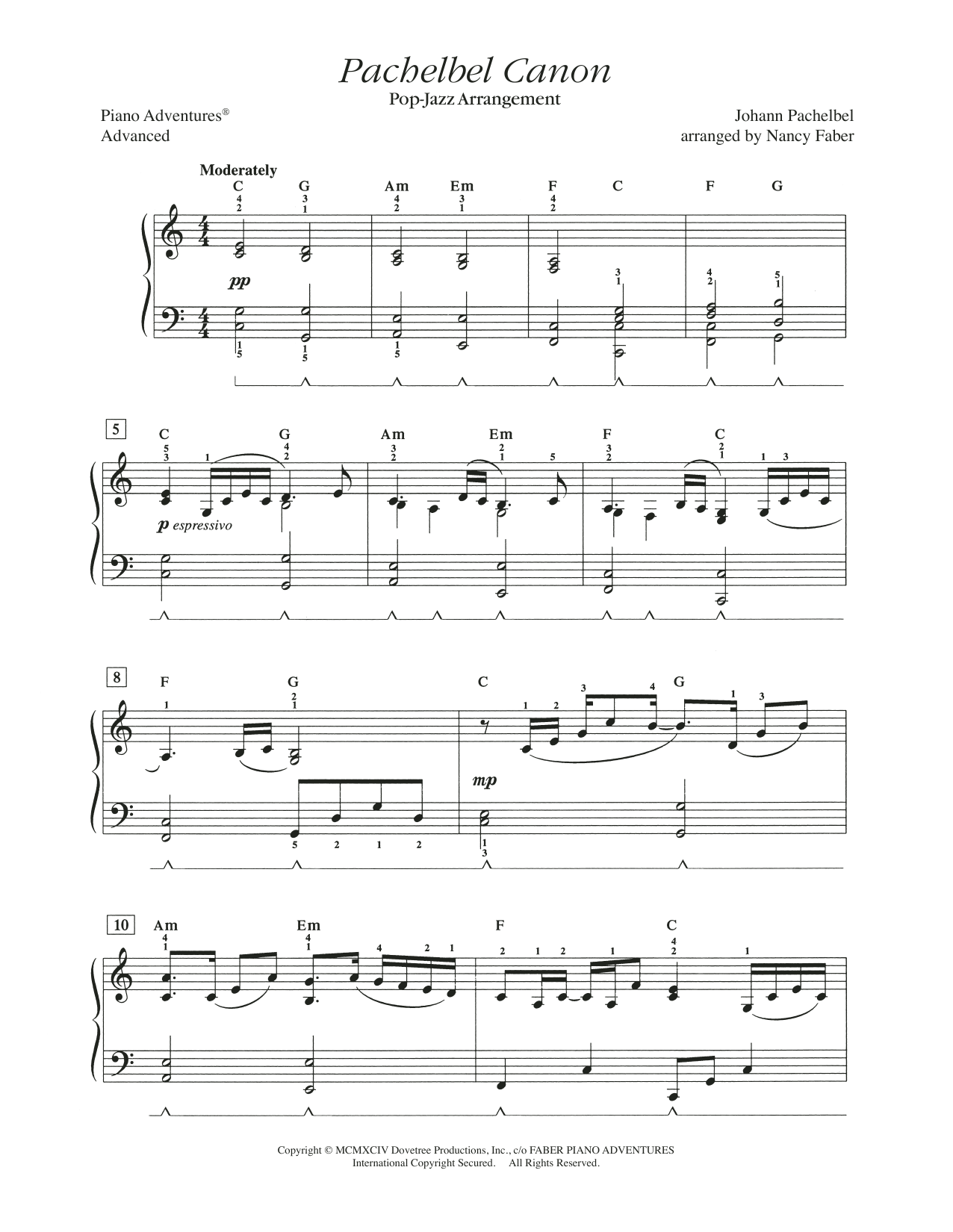 Download Nancy Faber Pachelbel Canon (Pop-Jazz Arrangement) Sheet Music and learn how to play Piano Adventures PDF digital score in minutes