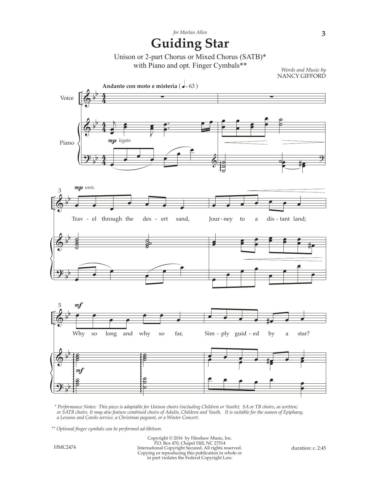 Download Nancy Gifford Guiding Star Sheet Music and learn how to play 2-Part Choir PDF digital score in minutes