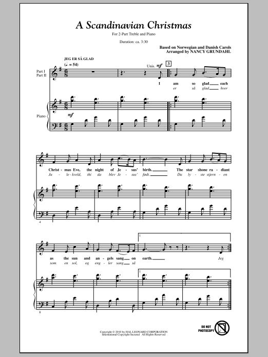 Download Nancy Grundahl A Scandinavian Christmas (Medley) Sheet Music and learn how to play 2-Part Choir PDF digital score in minutes