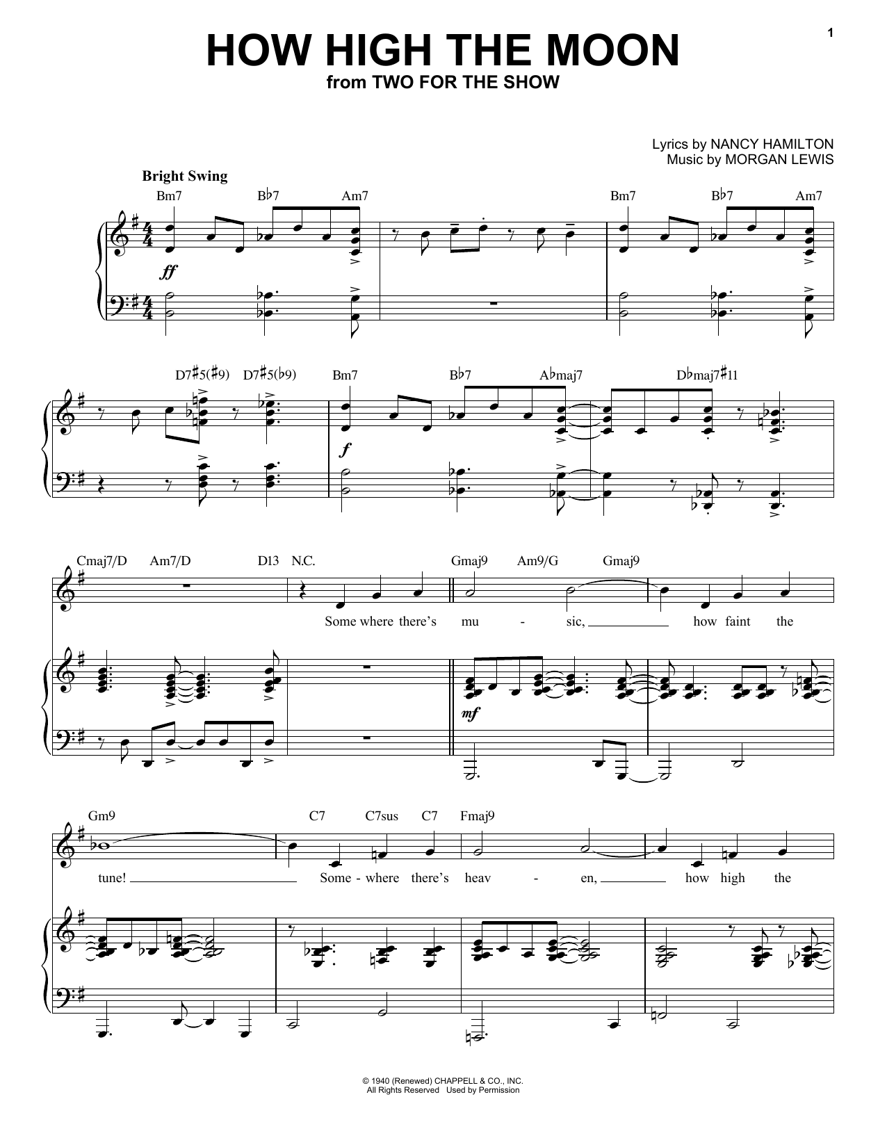 Download Nancy Hamilton and Morgan Lewis How High The Moon [Jazz version] (arr. Brent Edstrom) Sheet Music and learn how to play Piano & Vocal PDF digital score in minutes