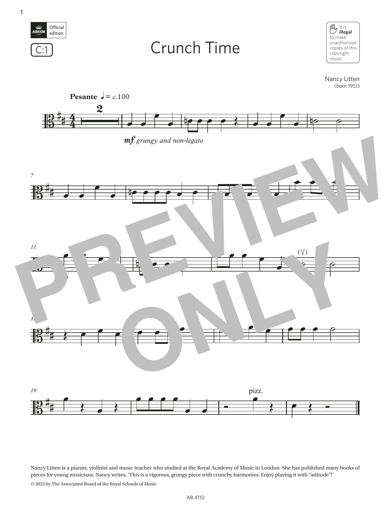 Download Nancy Litten Crunch Time (Grade Initial, C1, from the ABRSM Viola Syllabus from 2024) Sheet Music and learn how to play Viola Solo PDF digital score in minutes