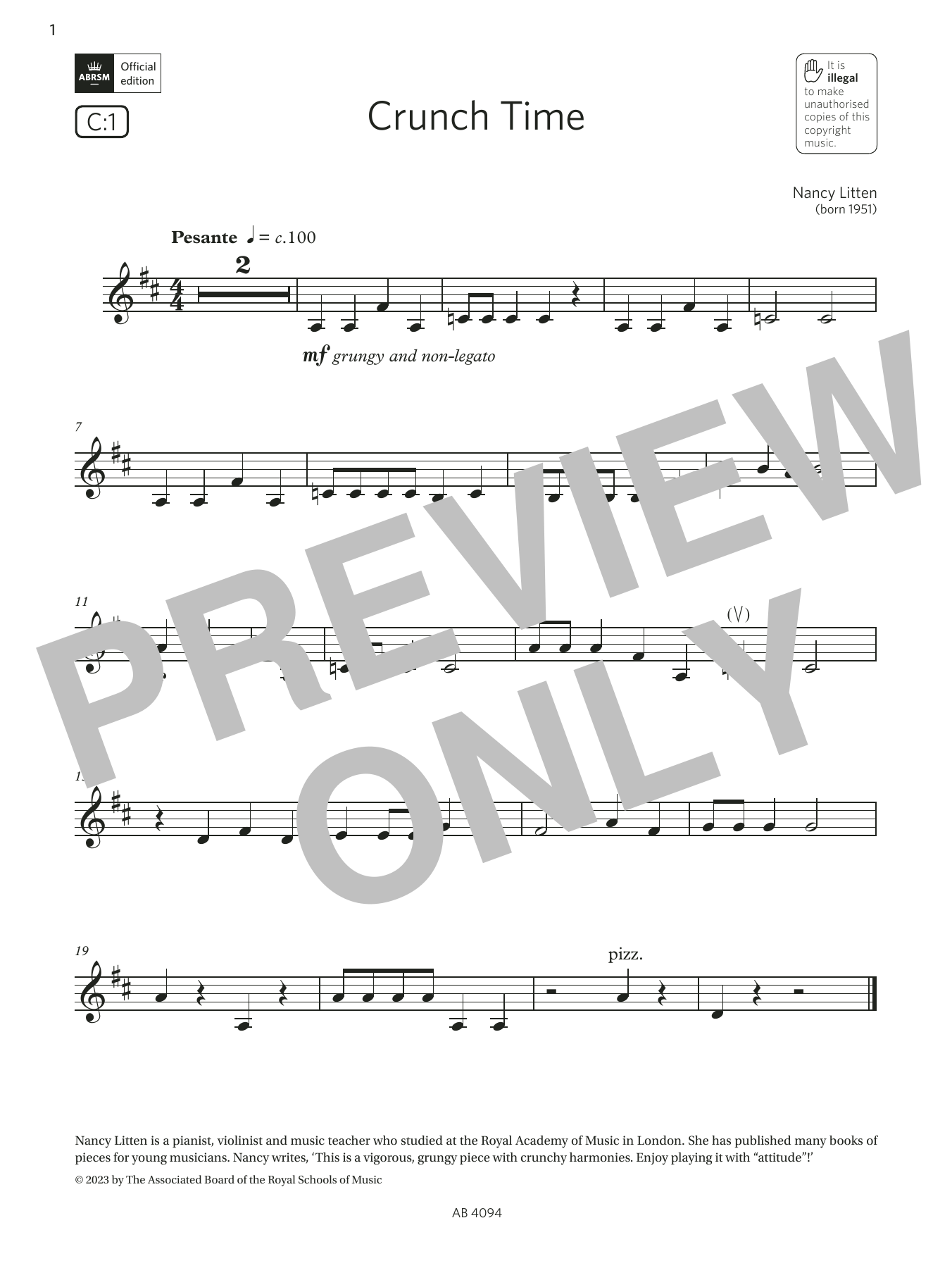 Download Nancy Litten Crunch Time (Grade Initial, C1, from the ABRSM Violin Syllabus from 2024) Sheet Music and learn how to play Violin Solo PDF digital score in minutes