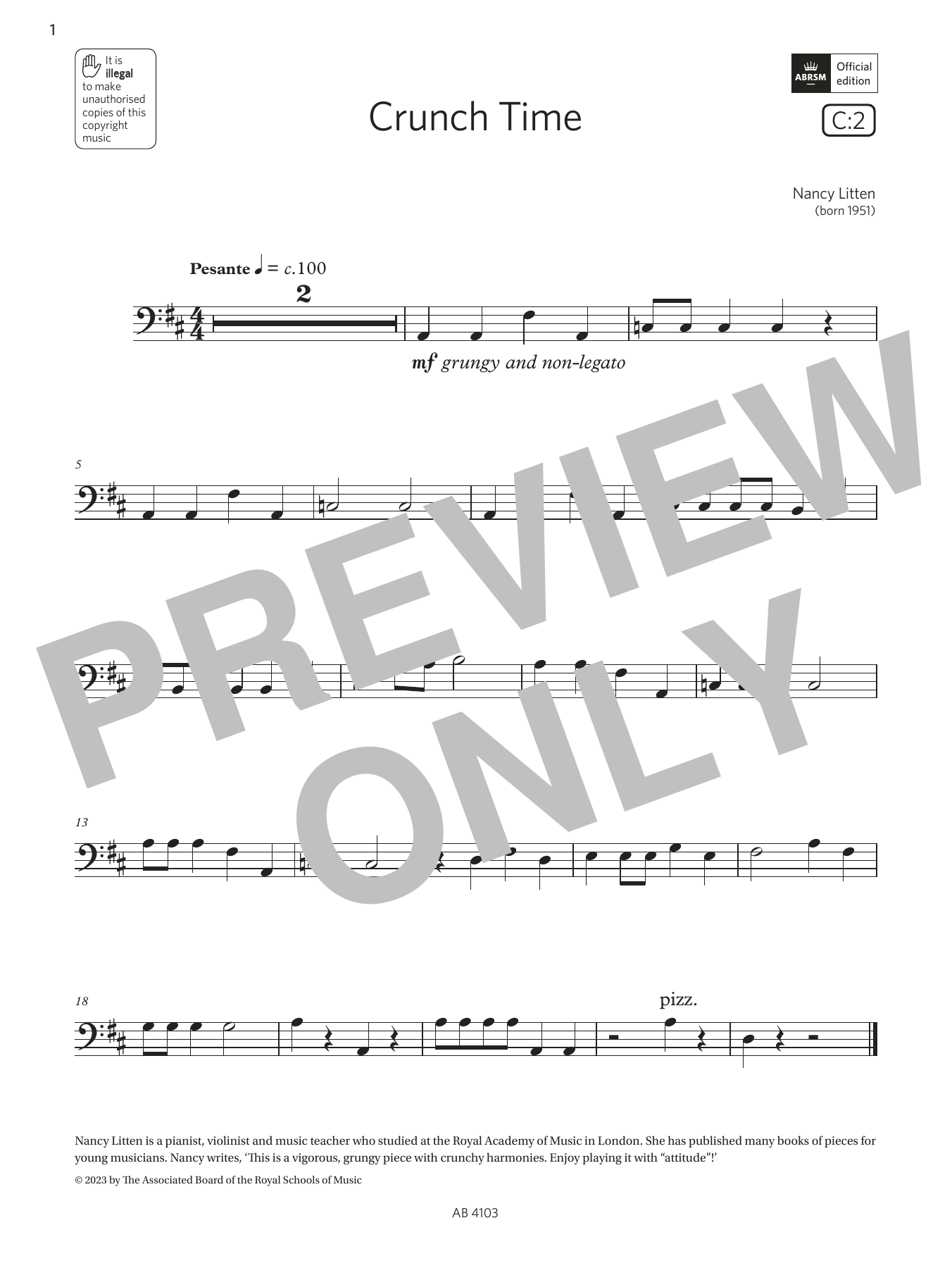 Download Nancy Litten Crunch Time (Grade Initial, C2, from the ABRSM Cello Syllabus from 2024) Sheet Music and learn how to play Cello Solo PDF digital score in minutes